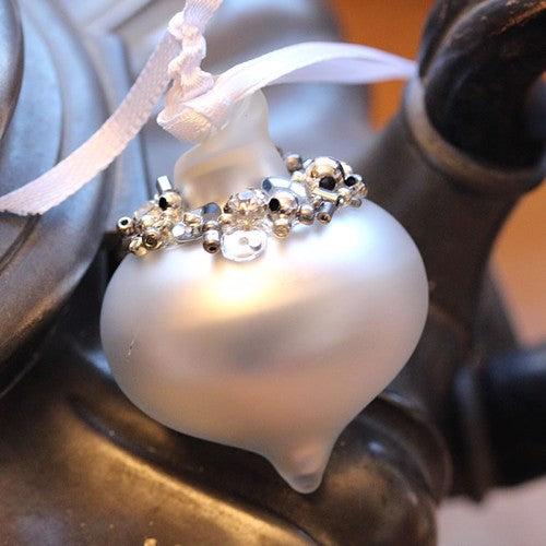 Matt Silver Glass Christmas Tree Decoration with Beading (Sultan 4cm)