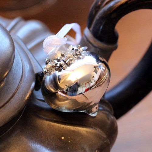 Shiny Silver Glass Christmas Tree Decoration with Beading (Sultan 4cm)