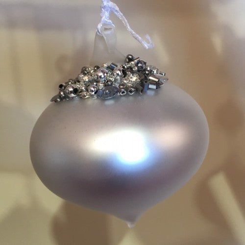 Matt Silver Glass Christmas Tree Decoration with Beading (Sultan 6cm)