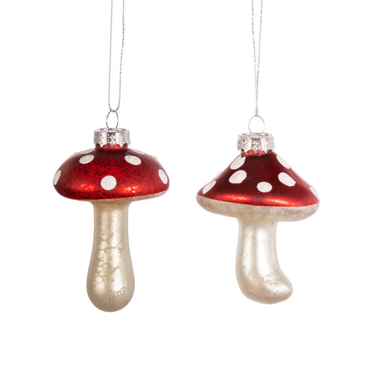 Red & White Polka Dot Mushroom/Toadstool Glass Christmas Tree Decorations