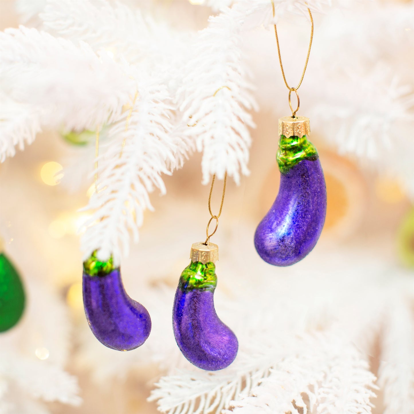 Aubergine/Eggplant Glass Christmas Tree Decorations (Set of 3)