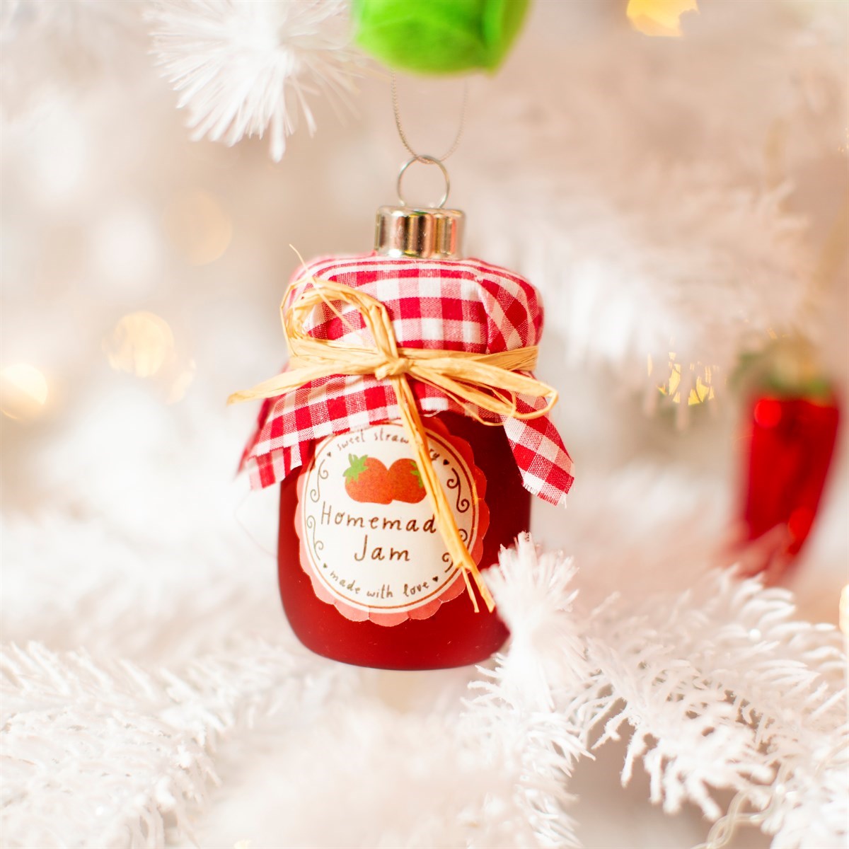 Strawberry Jam Jar Glass Christmas Tree Decoration