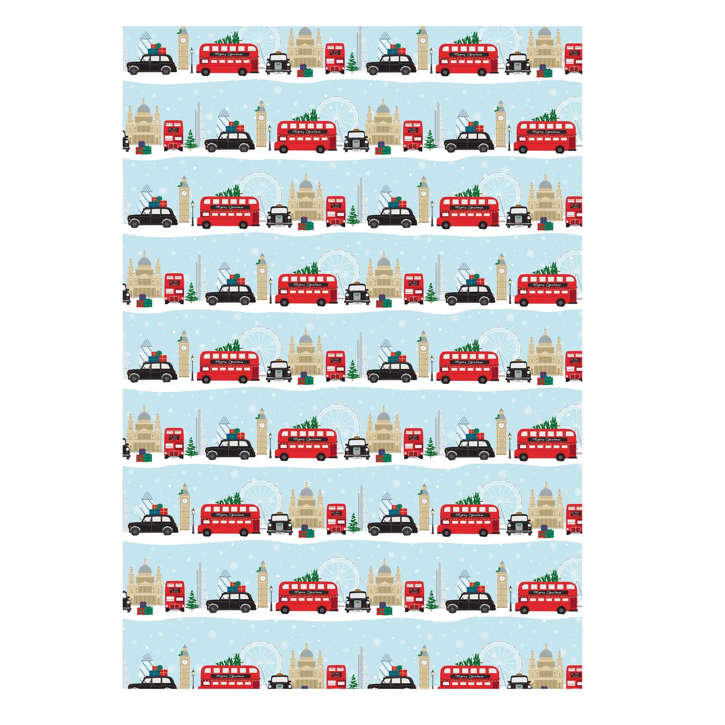 Gorgeous Christmas wrapping paper featuring a wintery London city scene.