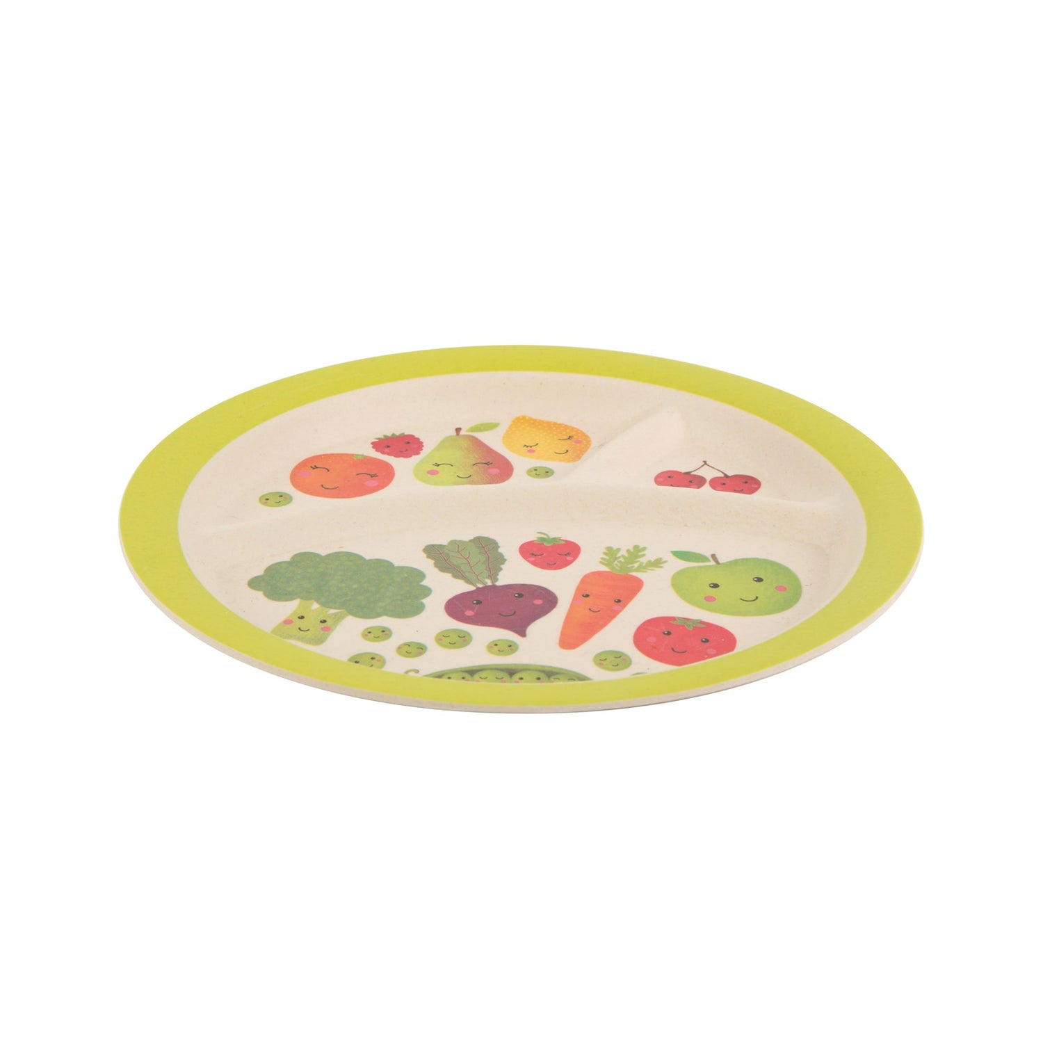 Stay healthy with this gorgeous bamboo plate featuring fun vegetable and fruit characters.