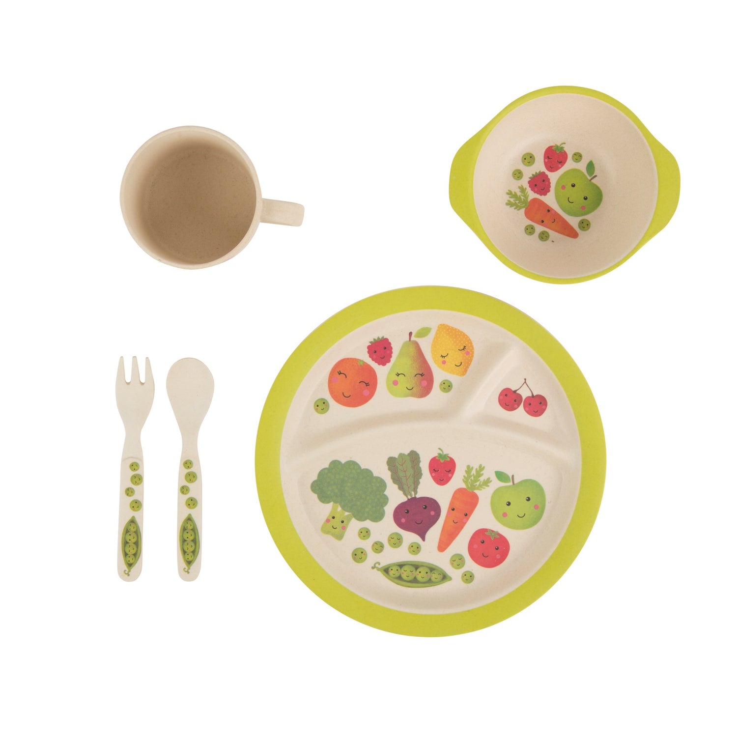 Stay healthy with this gorgeous bamboo plate featuring fun vegetable and fruit characters.