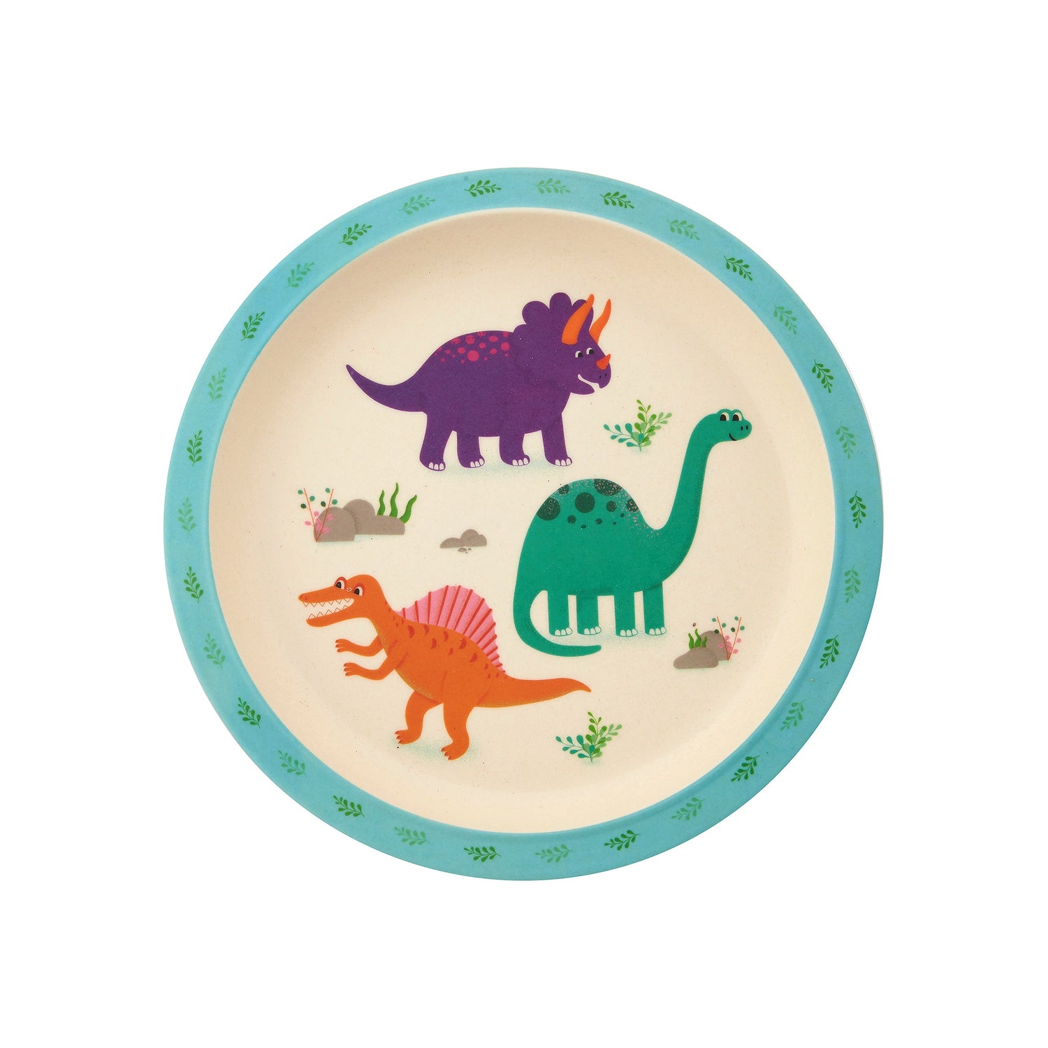 Totally 'roarsome' tableware and cutlery set featuring fun dinosaurs in a multicoloured design.
