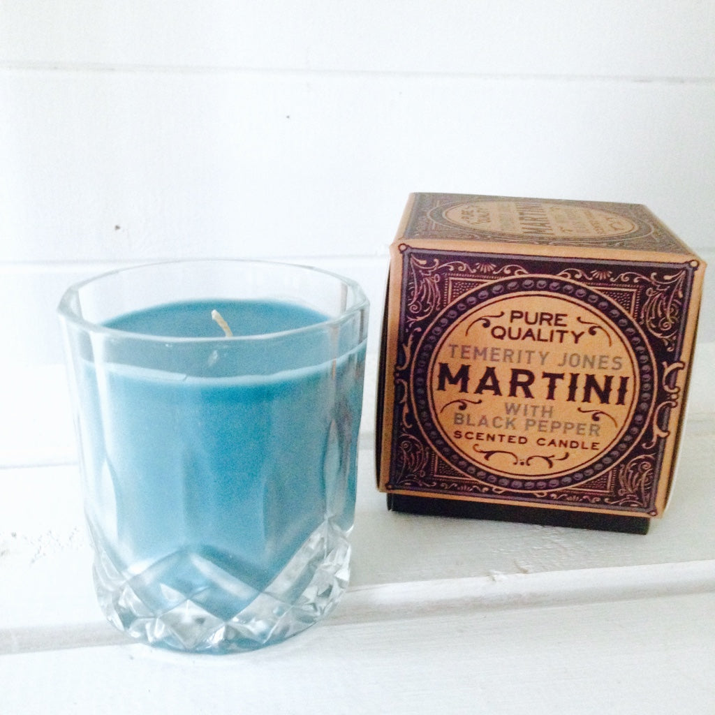 A gift for the man, brother, husband in your life, who enjoys a Martini drink. Here we have a Martini with Black Pepper scented candle in a glass tumbler.