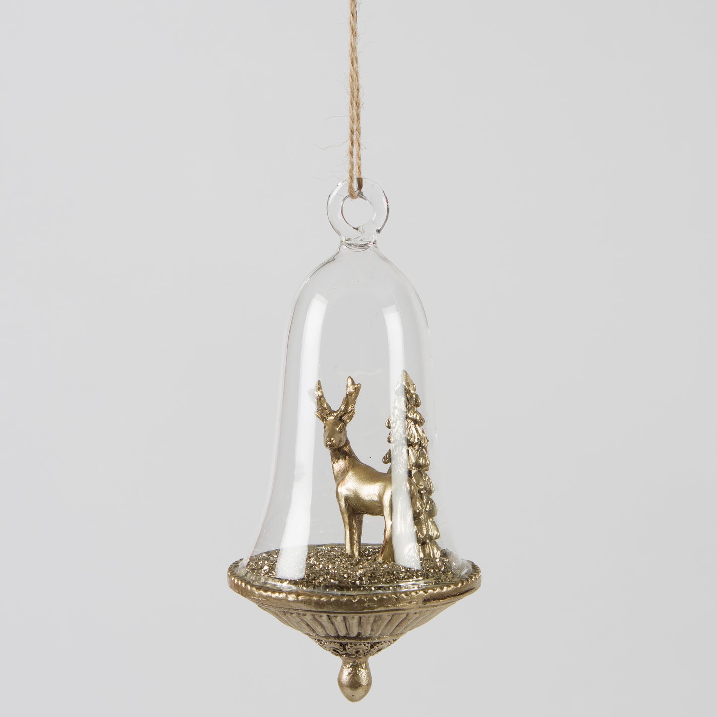 Large Gold Deer & Christmas Tree Glass Hanging Bauble