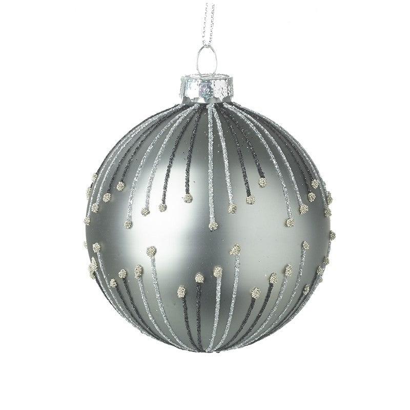 Silver Glass Bauble with Glitter Detail Christmas Tree Decoration
