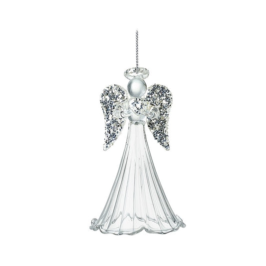 Clear Glass Angel with Silver Glitter Wings & Halo Christmas Tree Topper