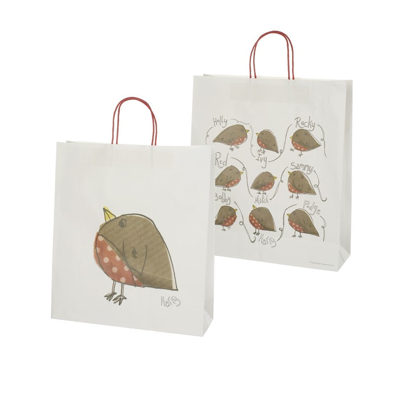 Cute Festive Robin White Gift Bag