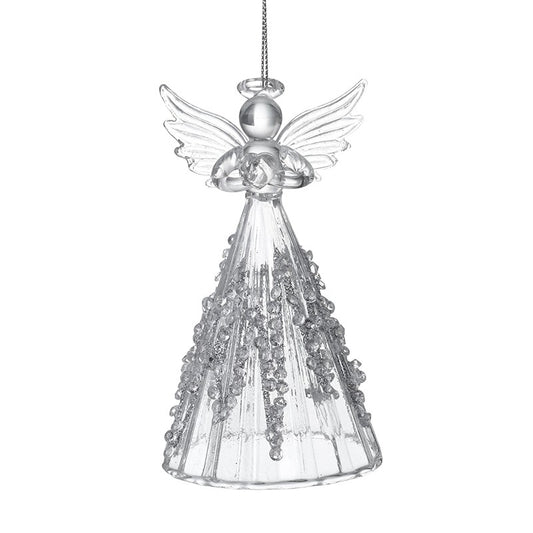 Clear Glass Angel with Heart Halo and Beaded Skirt Christmas Tree Topper