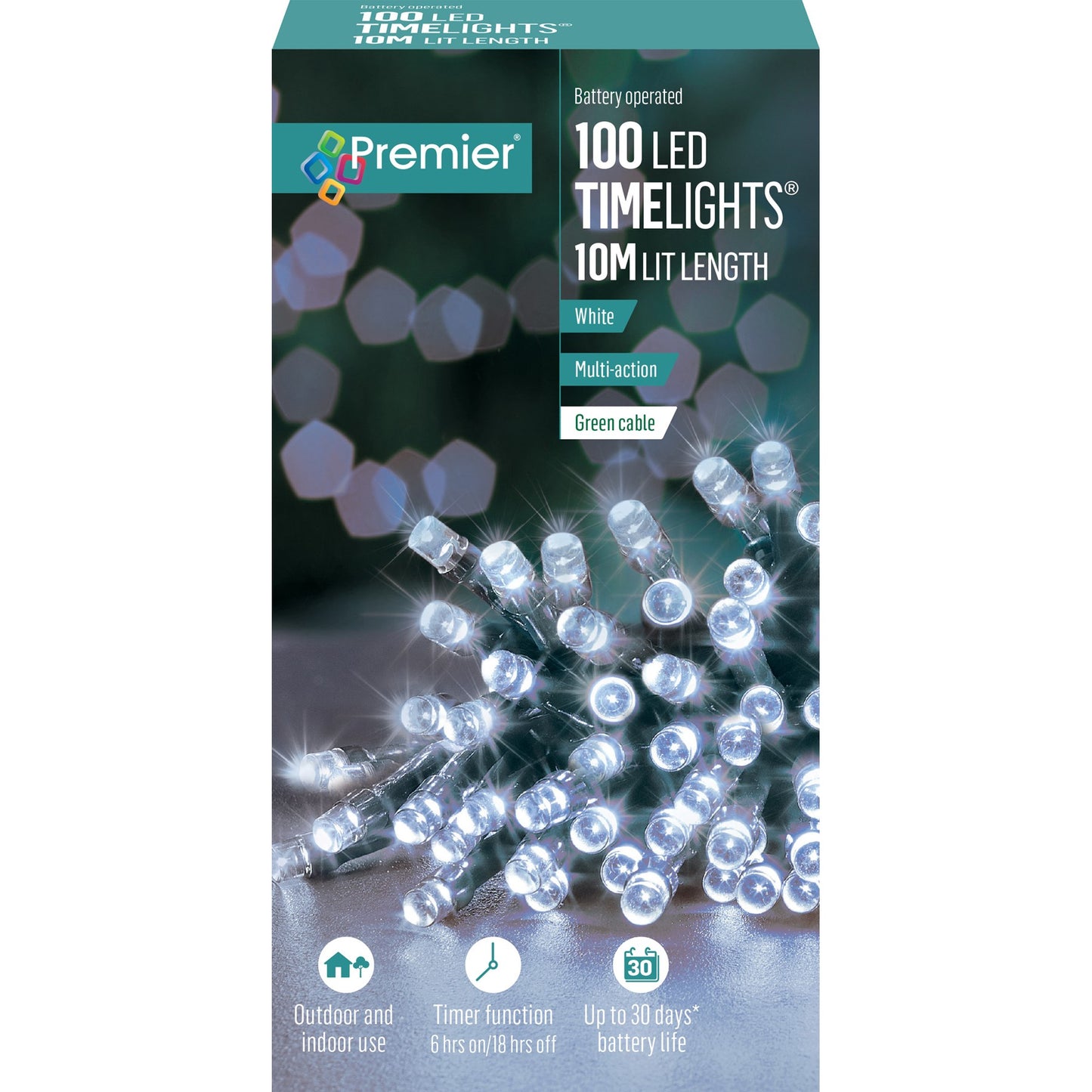 100 White LED Battery Operated Programmable Timer Lights (10m)