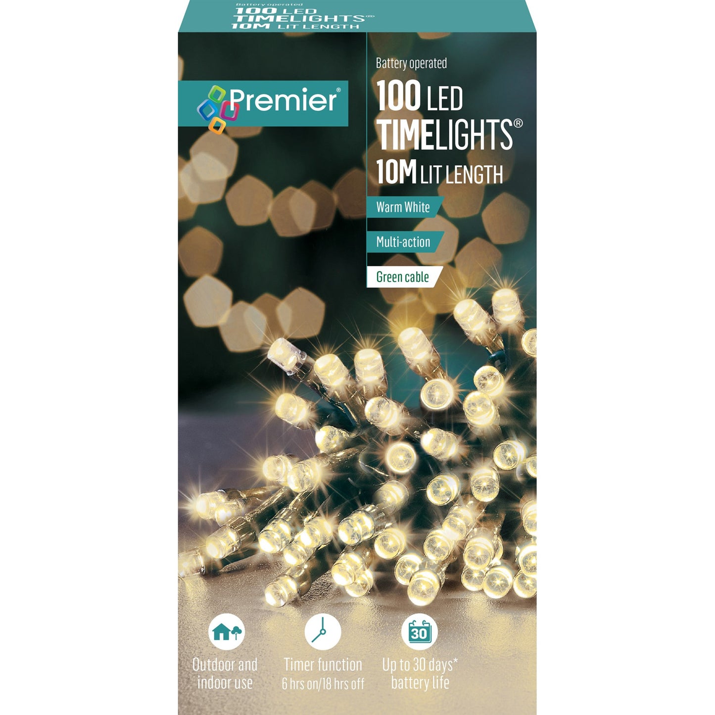 100 Warm White LED Battery Operated Programmable Timer Lights (10m)