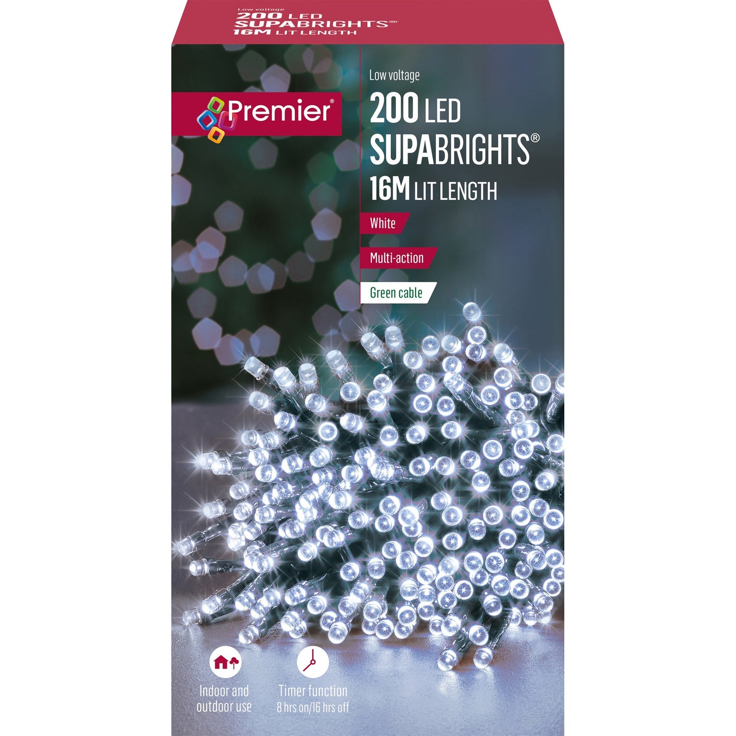 200 White LED Multi-Action Supabrights Timer Indoor Outdoor Lights (20m)