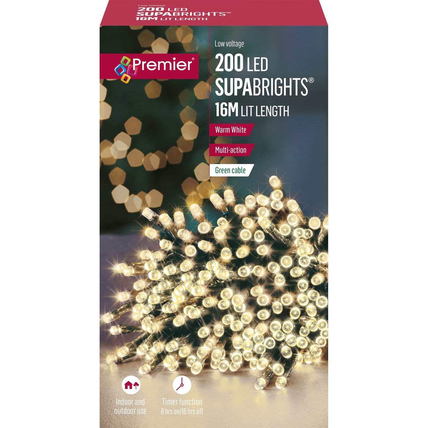 200 Warm White LED Multi-Action Supabrights Timer Indoor & Outdoor Lights (20m)