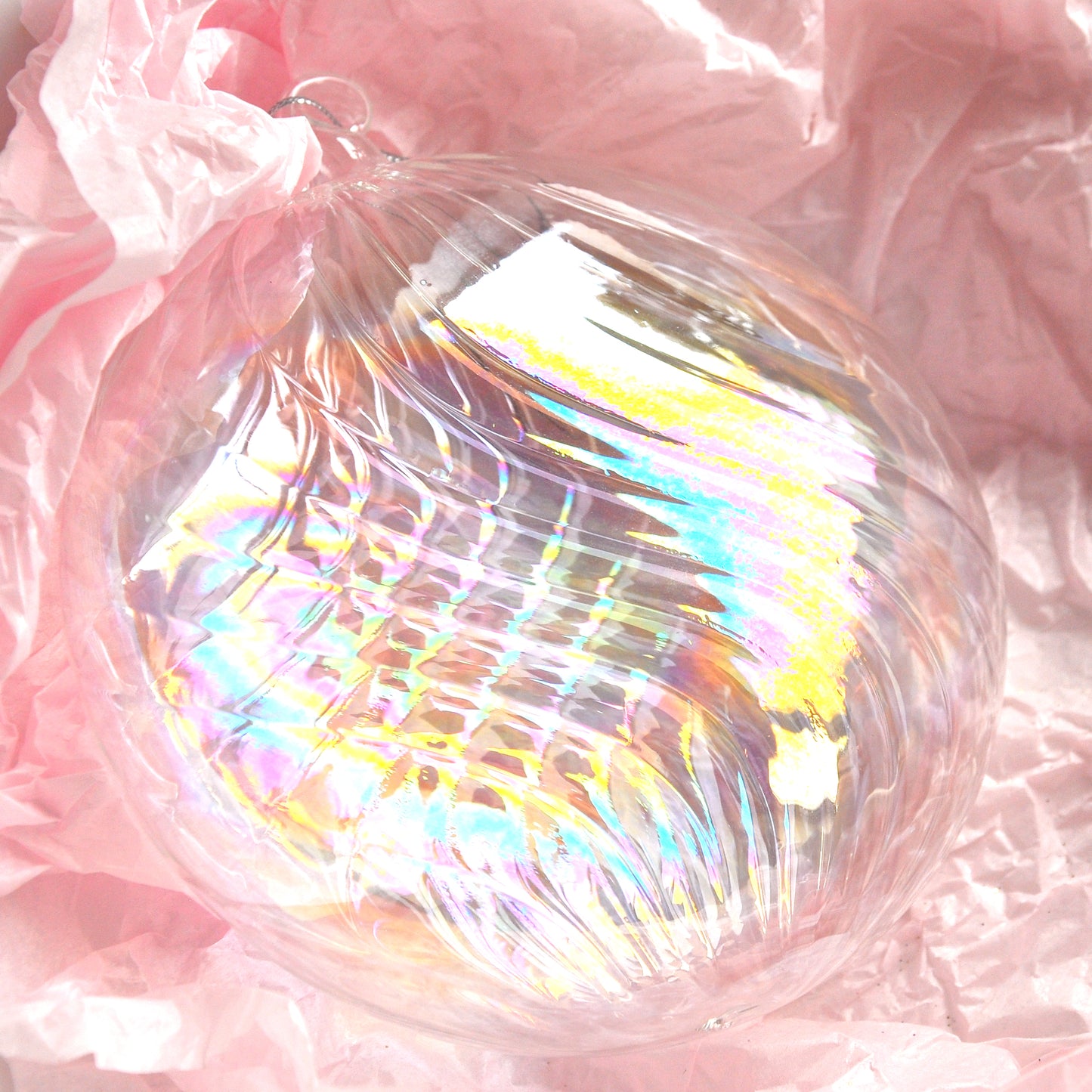 Iridescent Large Flat Glass Bauble Christmas Decoration