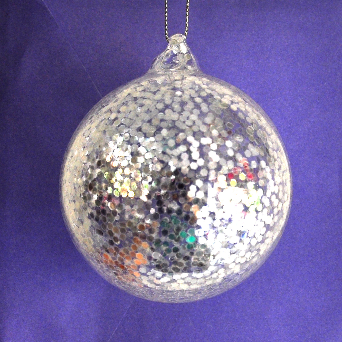 Silver Glitter Bauble Glass Christmas Decoration