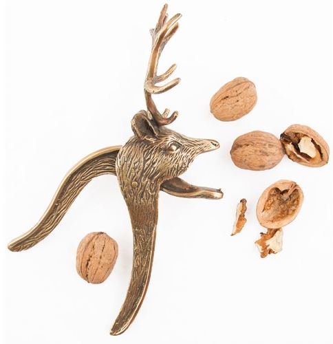 Striking solid brass stag's head nutcracker