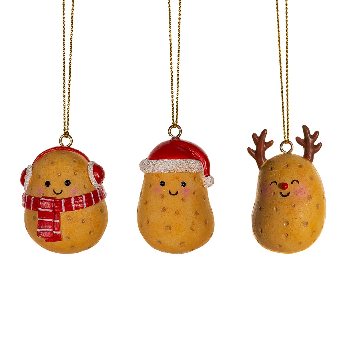 Festive Happy Potatoes Christmas Tree Decorations (Set of 3)