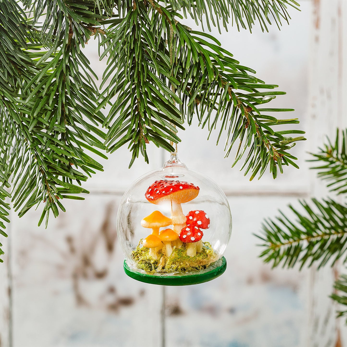 Forest Mushrooms Glass Dome Christmas Tree Decoration