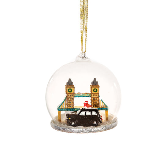 Magical London Taxi Snow Dome Christmas Tree Decoration