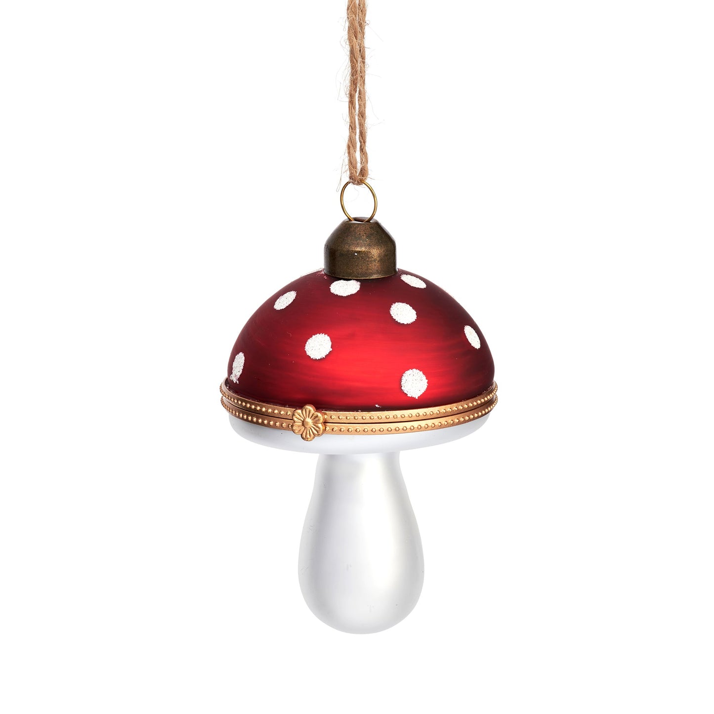 Red and White Opening Mushroom Glass Christmas Tree Decoration