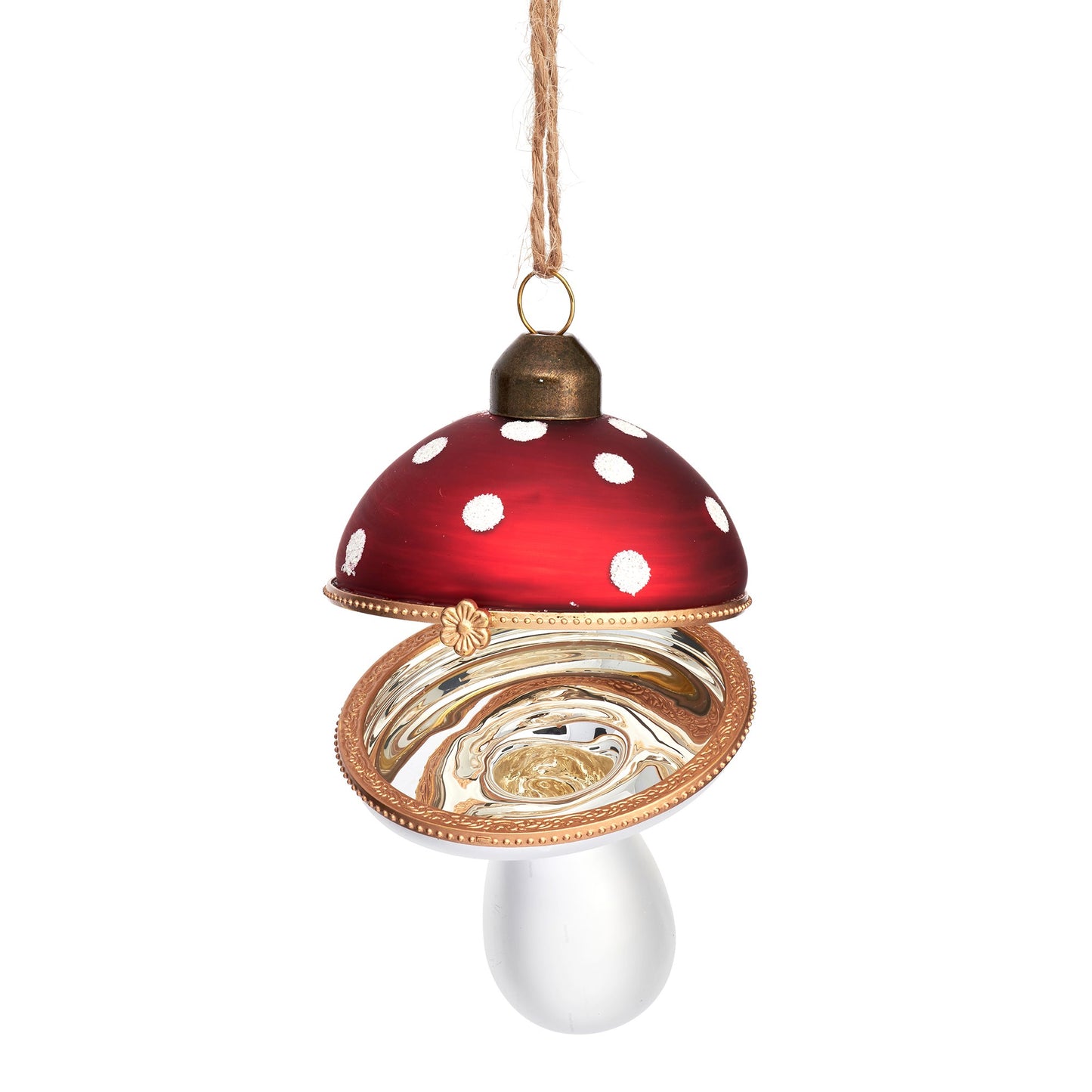 Red and White Opening Mushroom Glass Christmas Tree Decoration