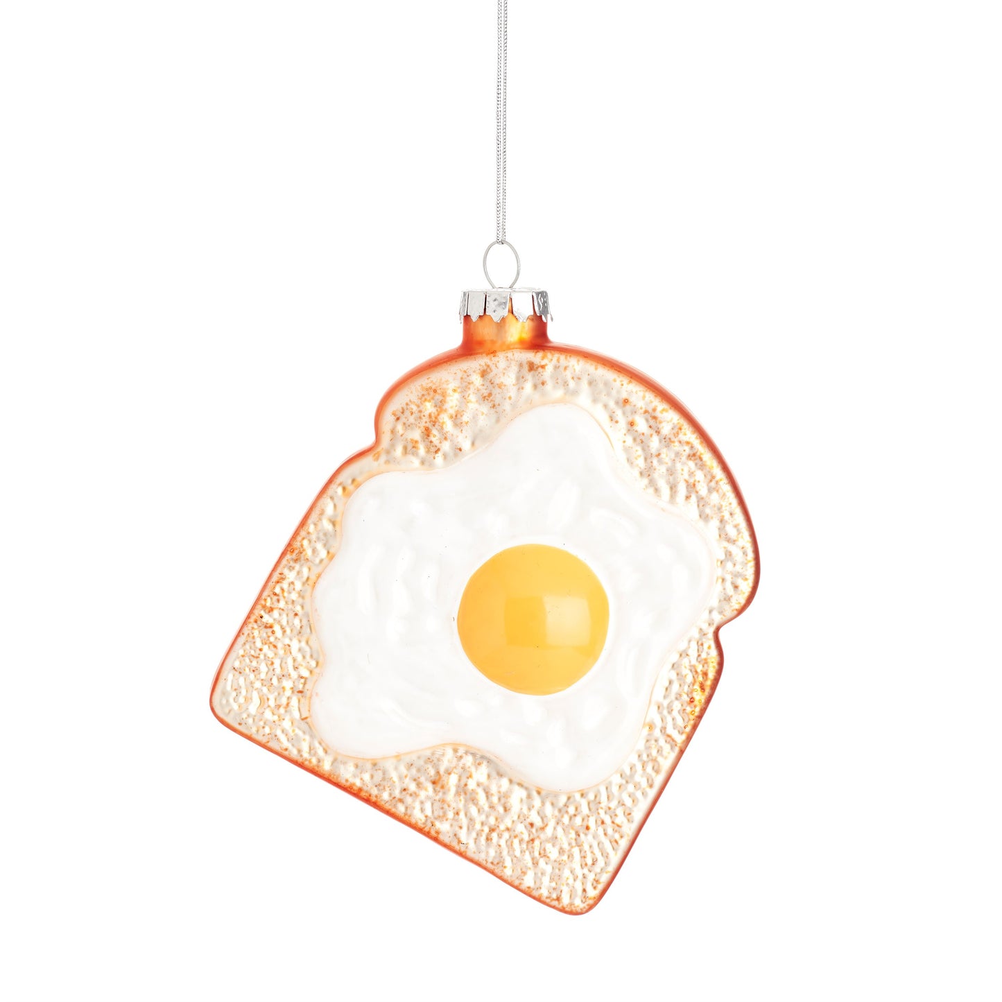 Fried Egg on Toast Glass Christmas Tree Decoration