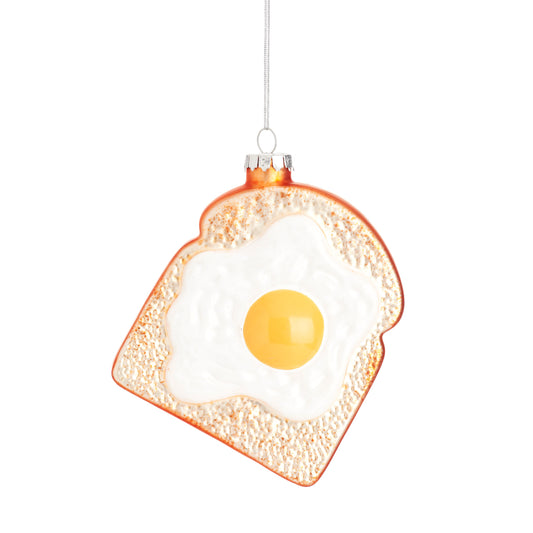 Fried Egg on Toast Glass Christmas Tree Decoration