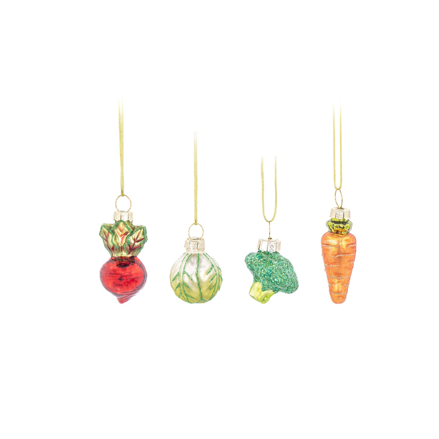 Mini Vegetable Glass Christmas Tree Hanging Decorations (Set of 4)