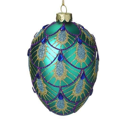 Turquoise & Blue Peacock Feather Glass Christmas Tree Bauble