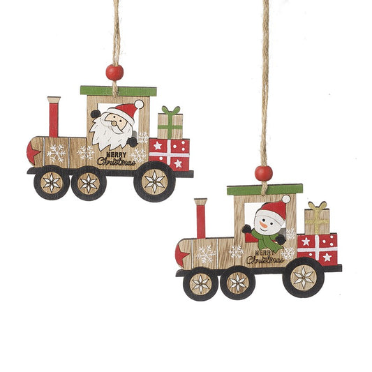 Santa and Snowman Train Christmas Tree Decorations (Set of 2)