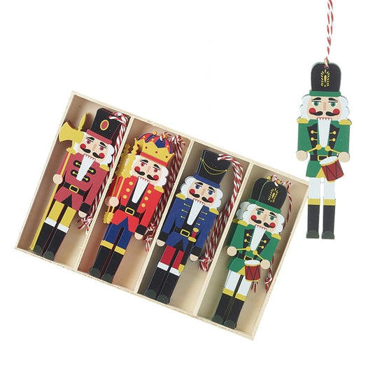 Set of 12 Nutcracker Soldier Wooden Christmas Tree Decorations