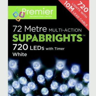 72 metres of white LED lights for indoor and outdoor use with a timer and multiple settings