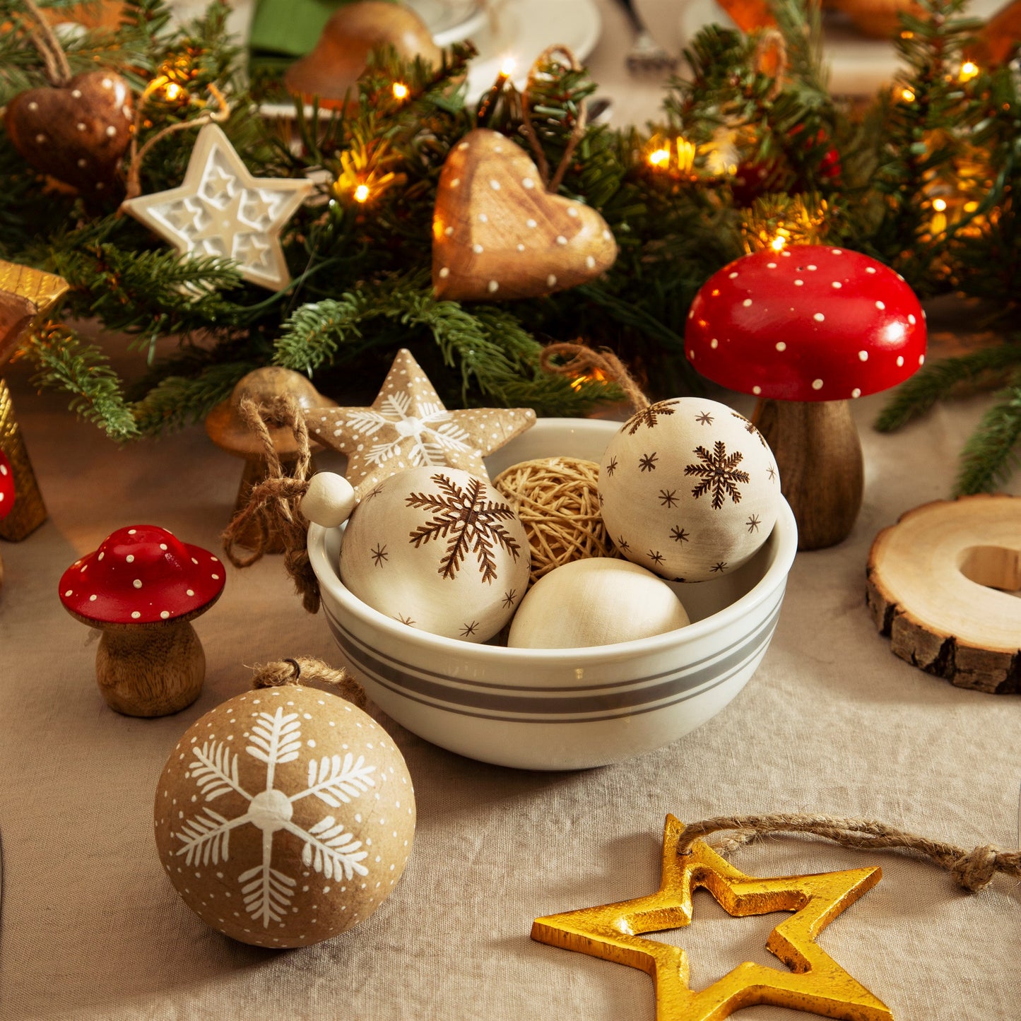 Wooden Snowflake Christmas Tree Baubles