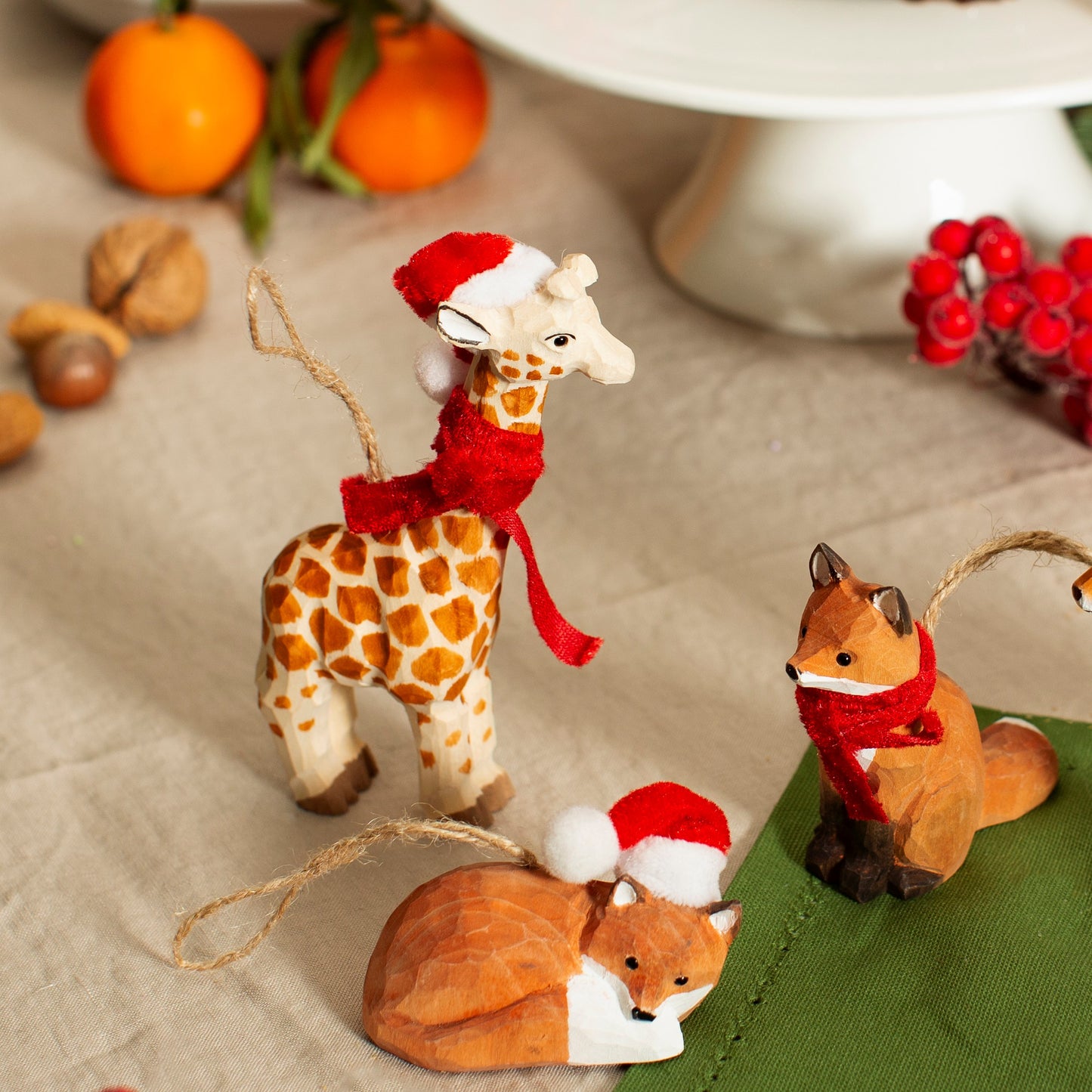 Festive Giraffe Wooden Christmas Tree Decoration