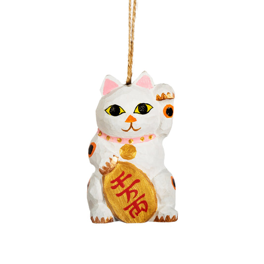 Lucky Cat Wooden Christmas Tree Decoration