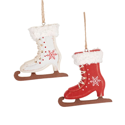 Wooden Ice Skates Christmas Tree Decorations (Red or White)