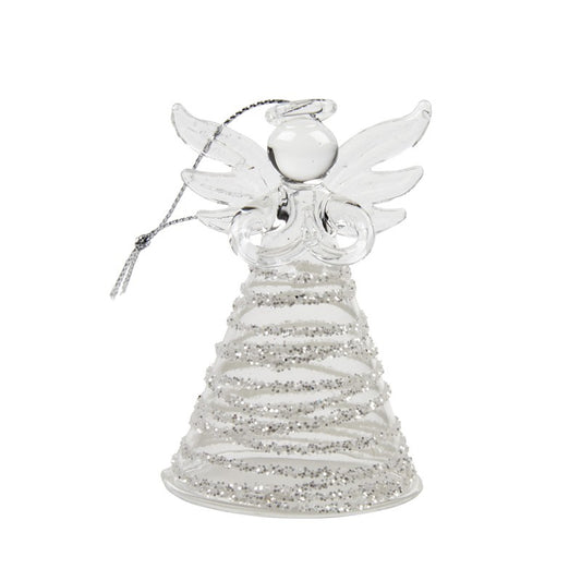 This very cute clear glass angel with silver glitter detailing will be the perfect finishing touch to your Christmas tree!