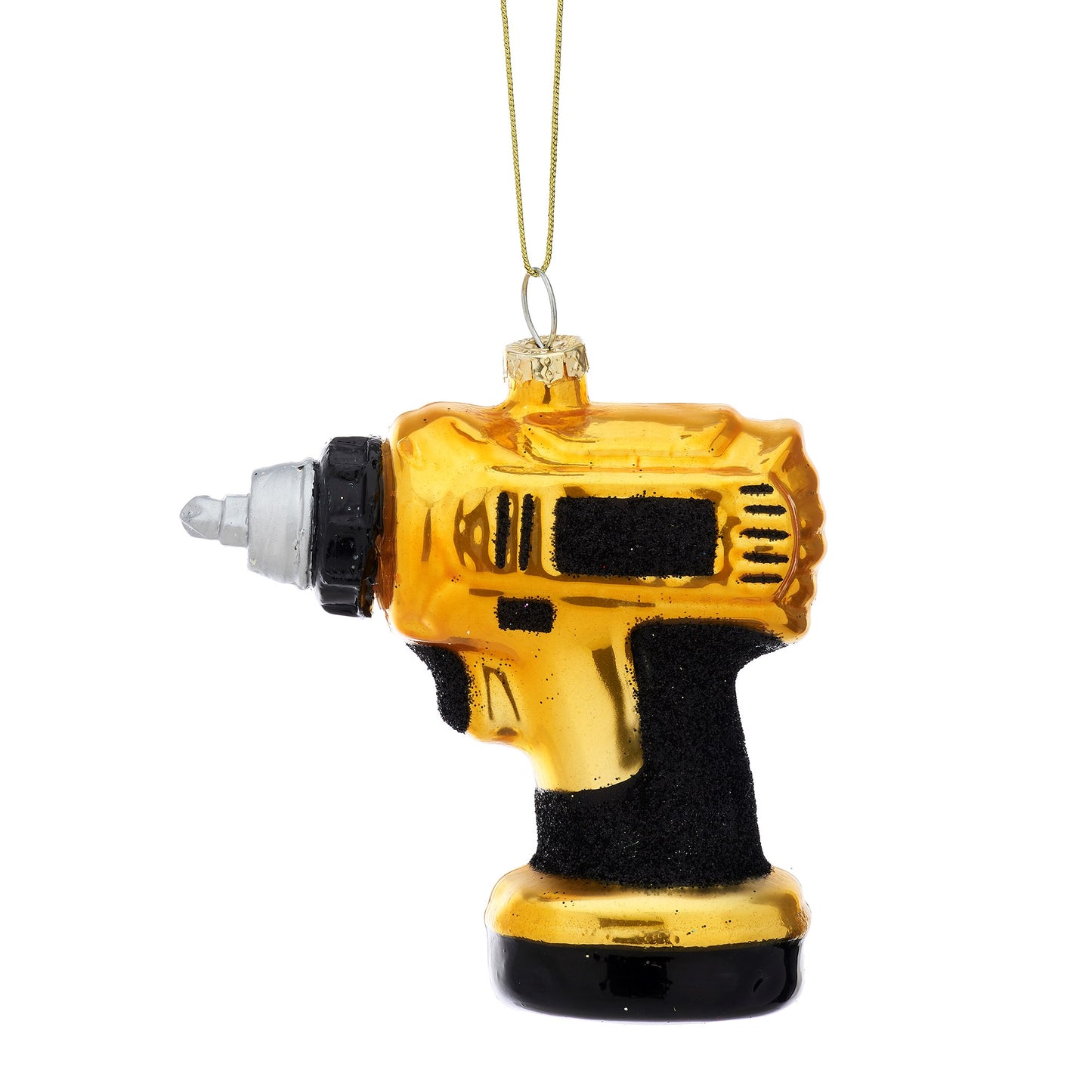 A black and gold drill (yes, you read that right!) Christmas decoration.