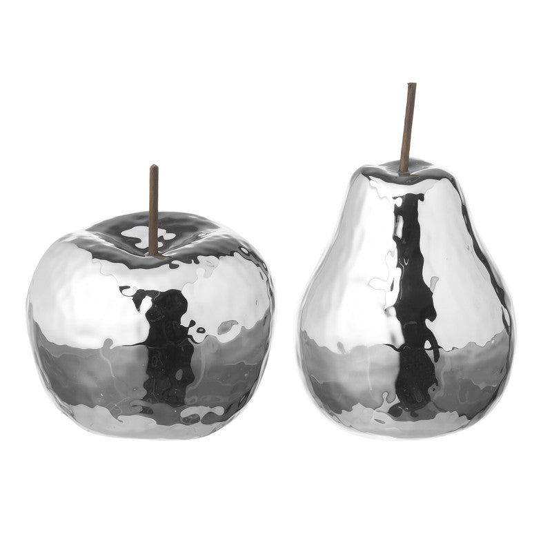 Silver Ceramic Apple Christmas Decoration