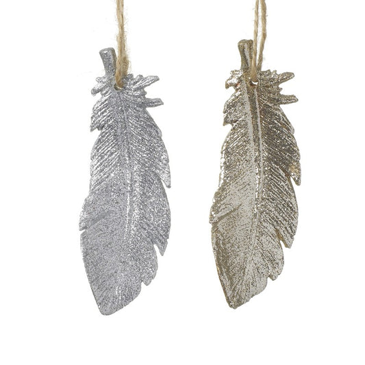 For a glitzy/glam themed tree, this set of 2 gold and silver feathers will make a stunning addition.