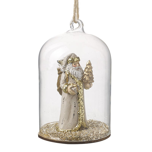 Traditional Santa in Glass Dome with Gold Glitter Christmas Tree Decoration