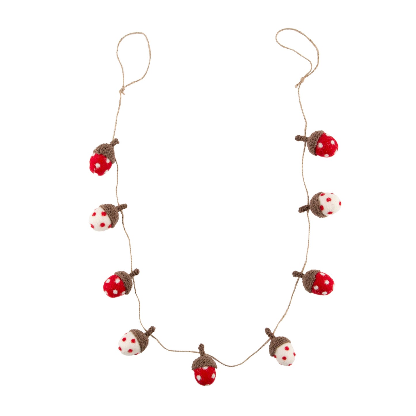 This beautiful, red & white polka dotted woodland acorn hanging garland will add some magic to your festive decorations this winter!