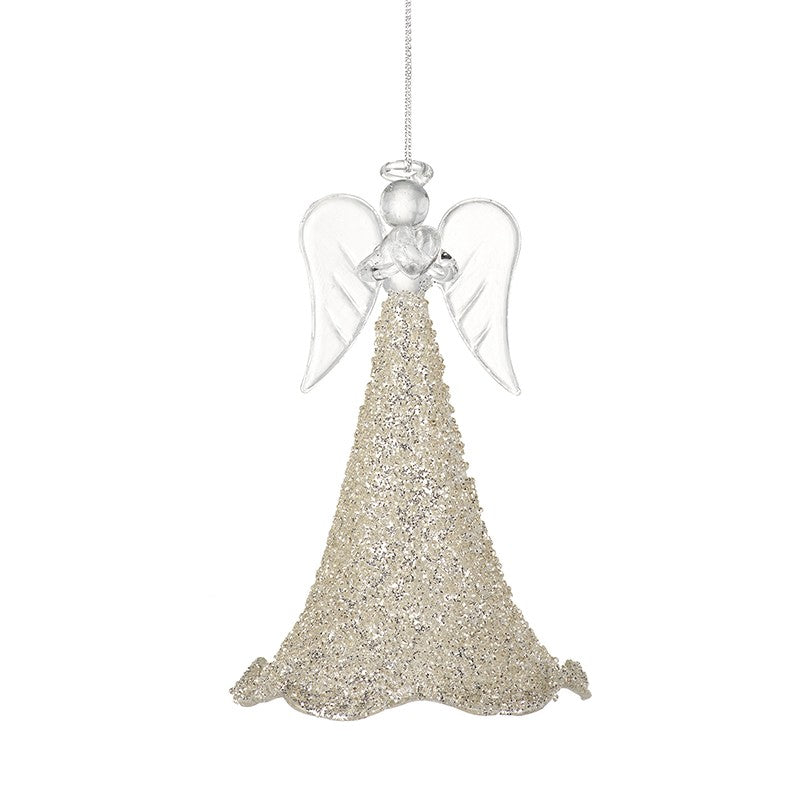 Stunning shimmering, glittery silver beaded glass angel holding a heart will be the perfect finishing touch to your Christmas tree!