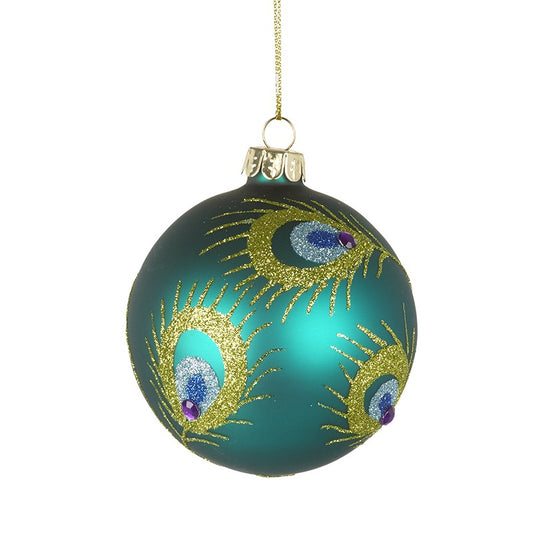 This gorgeous teal and gold peacock feather patterned bauble with a touch of sparkle is truly glamorous, and will add more than just a touch of class to your Christmas tree!