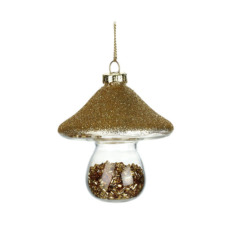 This glitzy gold woodland toadstool glass hanging Christmas decoration will add some magic to your festive decorations this winter!