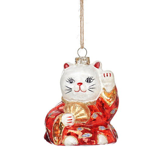 Lucky Cat Glass Christmas Tree Decoration