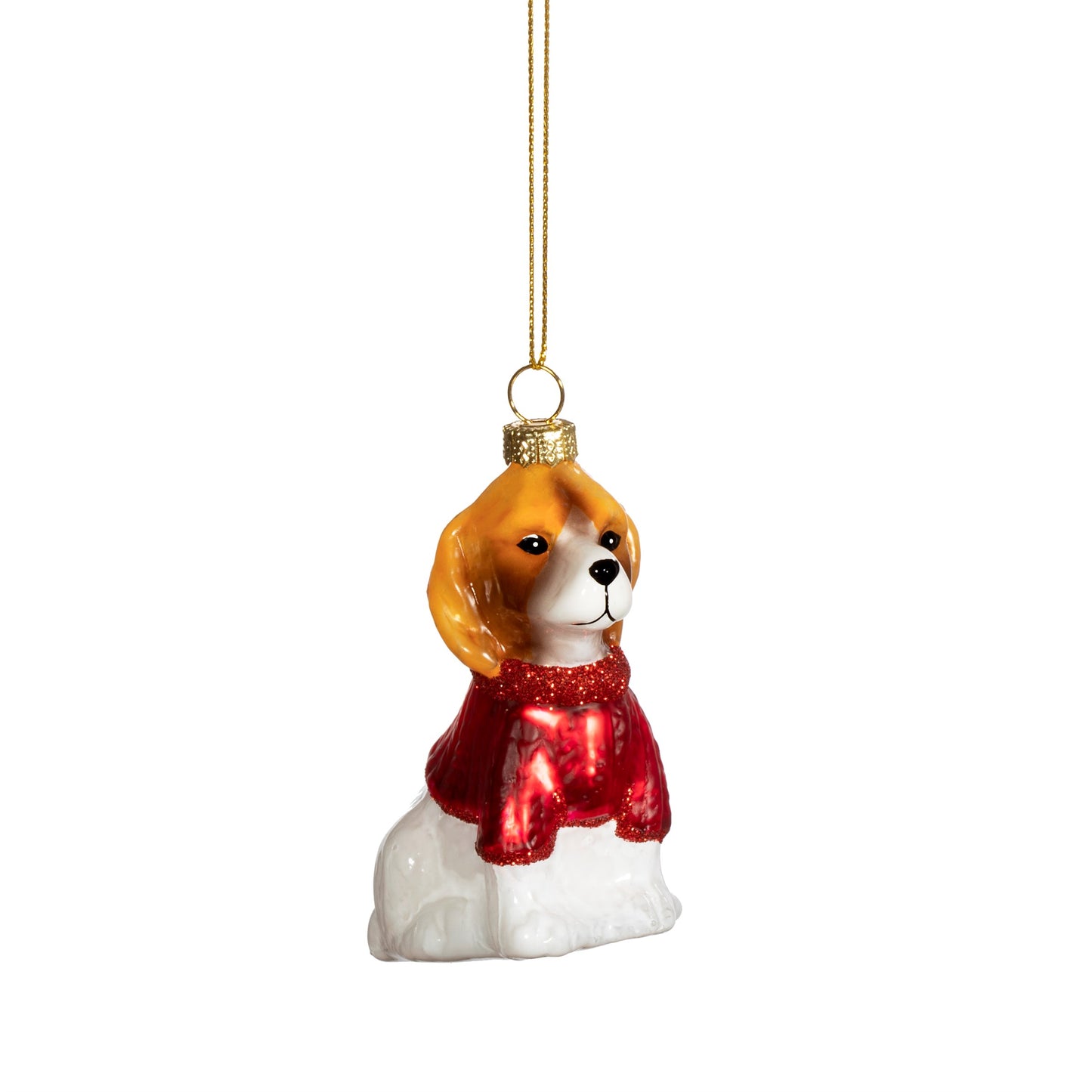 Dog with Red Jumper Glass Christmas Tree Decoration